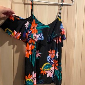 Old Navy- black floral cold shoulder top with adjustable straps.